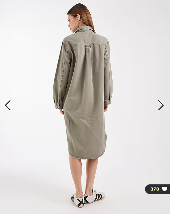 ASOS DESIGN denim shirt midi dress in khaki