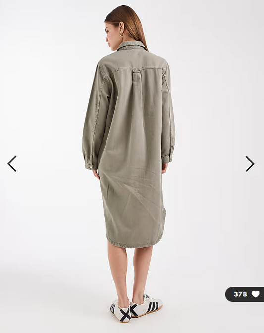 ASOS DESIGN denim shirt midi dress in khaki
