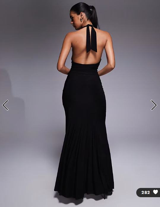 Fashionkilla exclusive double sculpted slinky plunge halterneck godet hem maxi dress in black