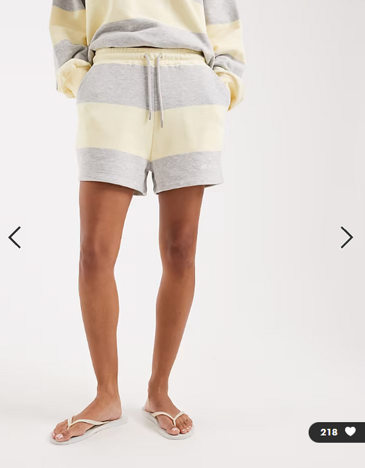 4th & Reckless cotton blend drawstring waist sweat shorts co-ord in yellow & grey stripe