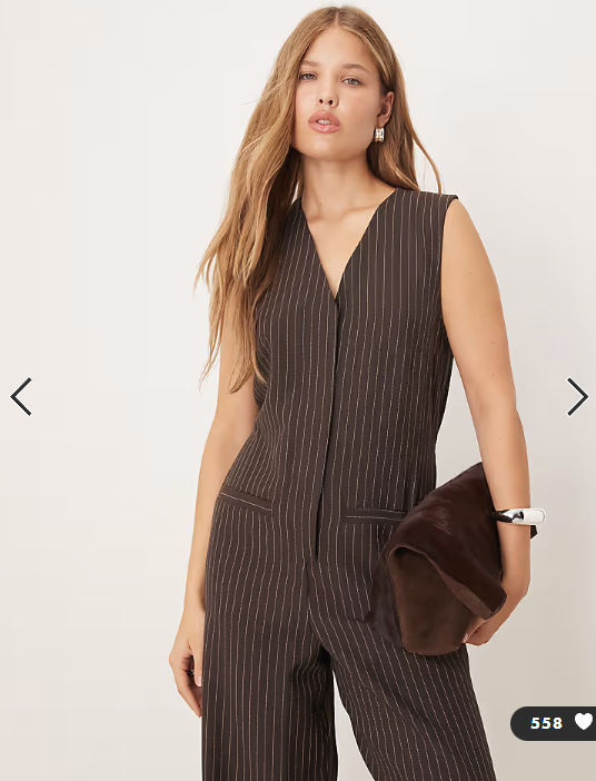 ASOS DESIGN v-neck jumpsuit in chocolate pinstripes