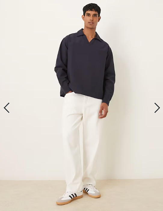 ASOS DESIGN oversized textured shirt with open collar in navy