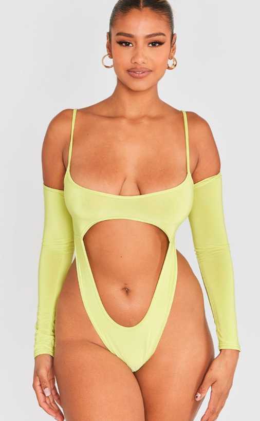 Lime Slinky Cut Out Detail Bodysuit
