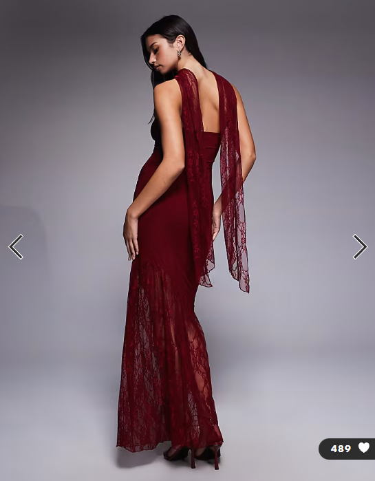 Fashionkilla exclusive double sculpted slinky bandeau sheer lace hem scarf detail maxi dress in burgundy