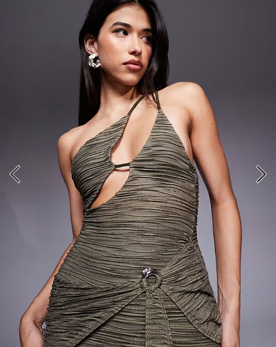 ASOS DESIGN drape waist blue shimmer plisse maxi dress in khaki