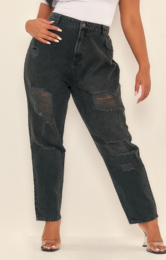 Plt - Plus Washed Black Distressed Mom Jeans