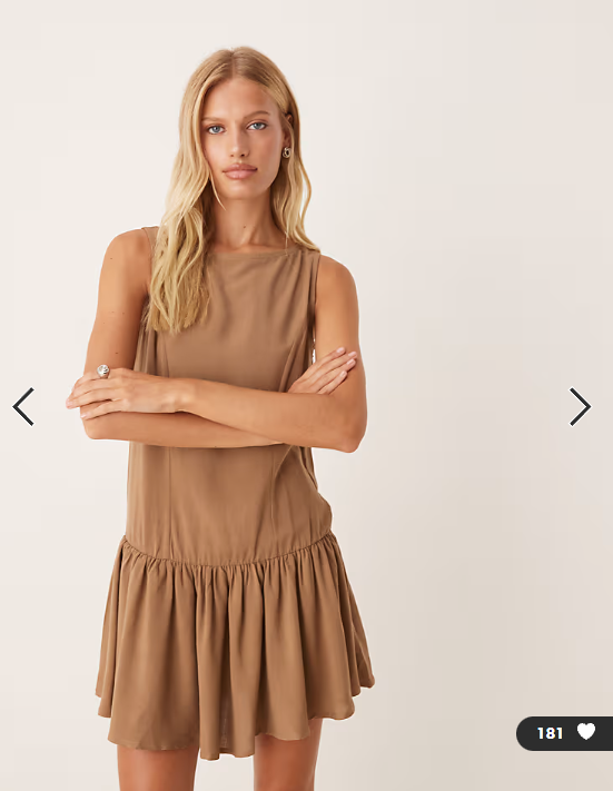 ASOS DESIGN linen blend drop waist mini dress in mocha