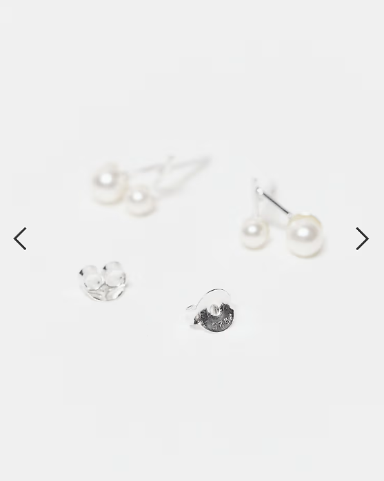 Kingsley Ryan double pearl stud earrings in silver