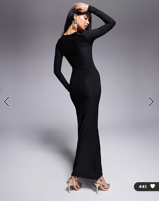 ASOS DESIGN square neck long sleeve slinky maxi dress in black