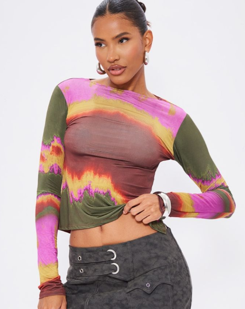 Pink Slinky Printed Long Sleeve High Neck Top