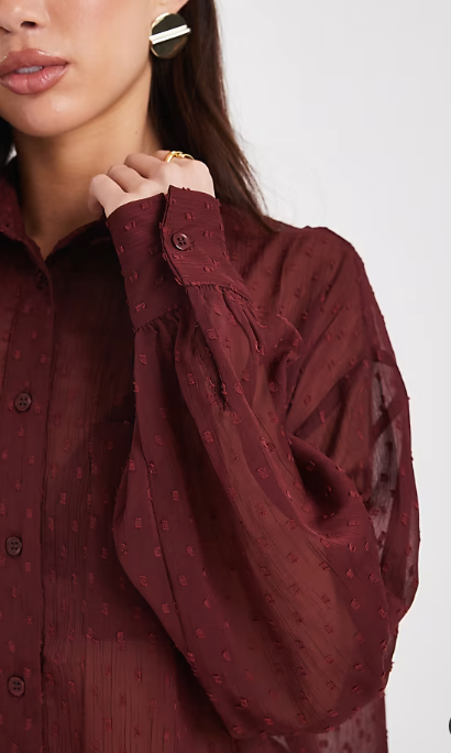 ASOS DESIGN sheer dobby detail shirt in burgundy