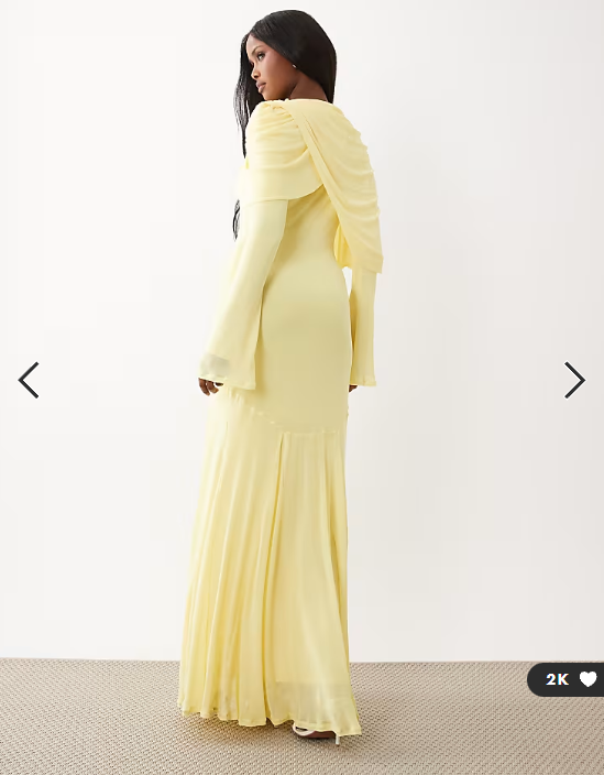 ASOS DESIGN modesty mesh maxi dress with overlay draped neckline detail in lemon