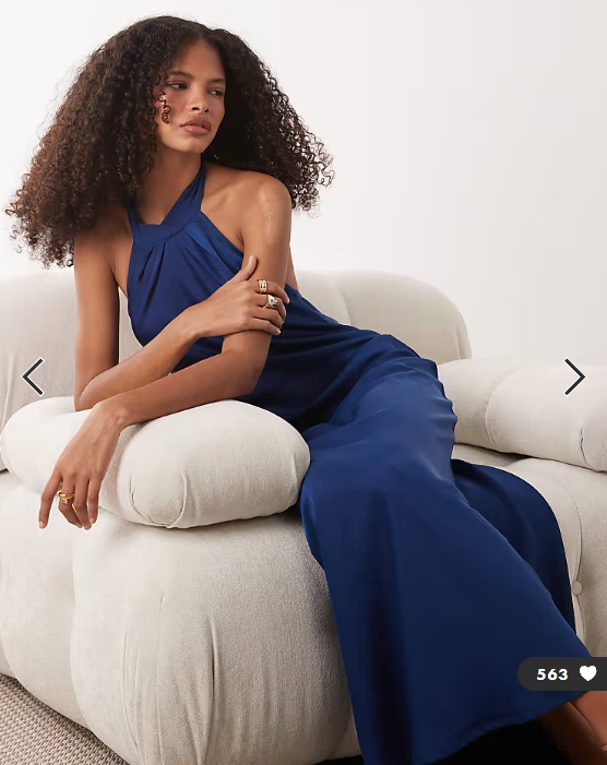 JDY halter neck satin maxi dress in navy
