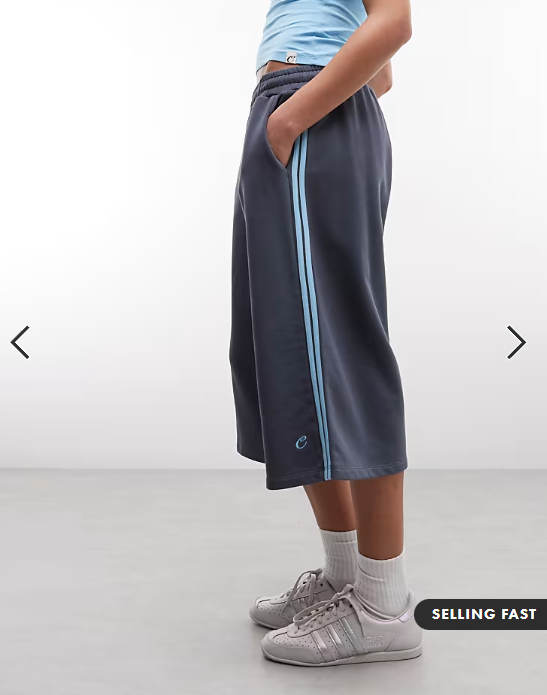 COLLUSION sporty striped baggy longline jersey shorts in navy