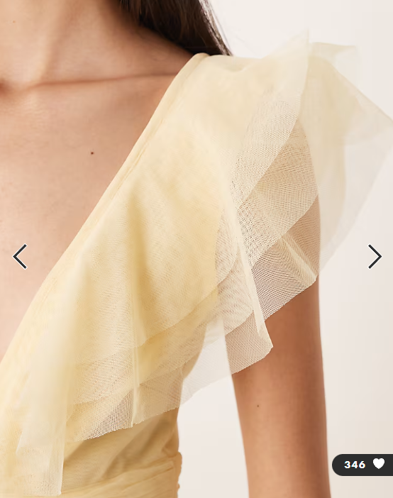 Lace & Beads tulle flutter sleeve tiered frill maxi dress in lemon