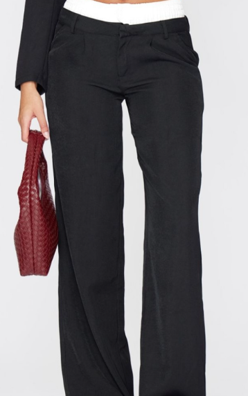 Tall Black Woven Double Waistband Tailored Trousers