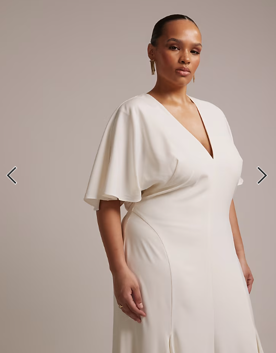 ASOS DESIGN Curve bridal cape sleeve godet maxi dress in ivory