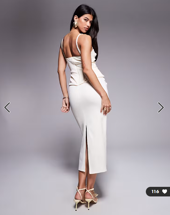 ASOS DESIGN structured pleated bodice detail midi dress in off-white