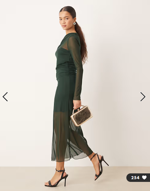 Mango asymmetric long sleeve maxi dress in forest green