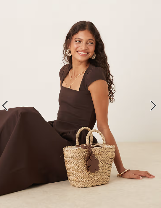 ASOS DESIGN square neck midi sundress with cap sleeves in chocolate - BROWN