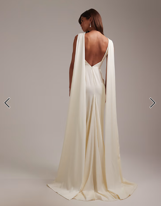 ASOS DESIGN slash neck wedding dress with draped back and scarf detail in ivory