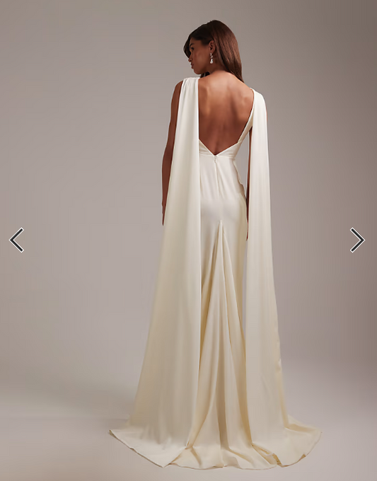 ASOS DESIGN slash neck wedding dress with draped back and scarf detail in ivory