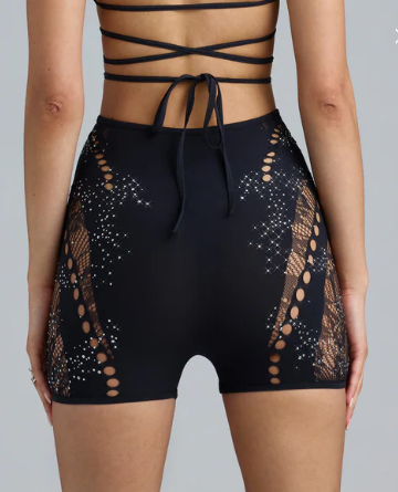 Ohpolly - Embellished High-Waist Shorts in Black