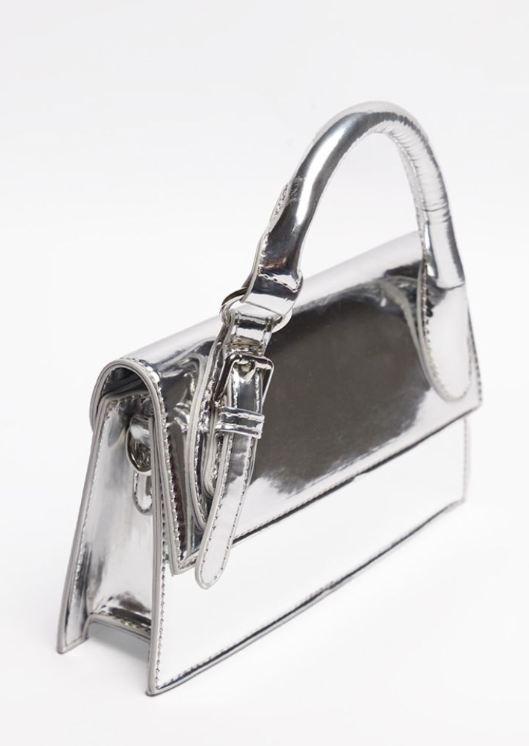 Silver Metallic PU Rectangle Crossbody Bag