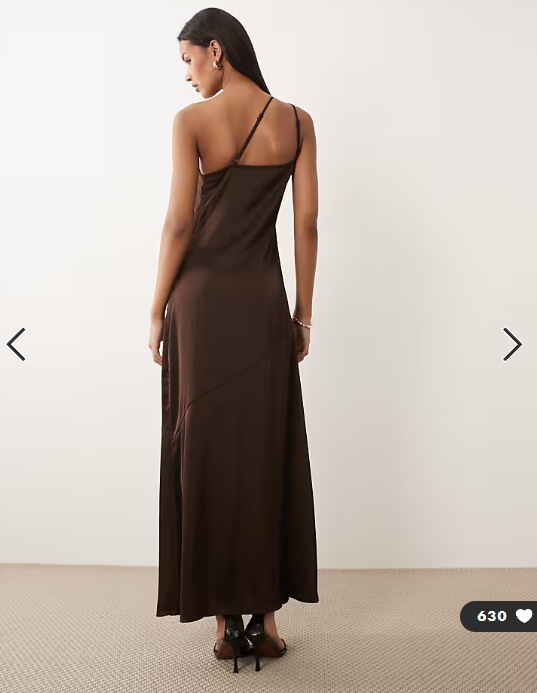 Vila one shoulder strap detail satin maxi dress in chocolate brown