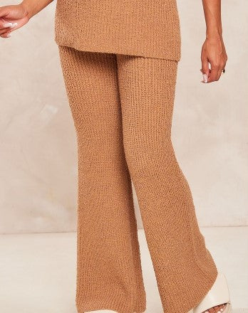 Maternity Chocolate Brown Popcorn Knitted High Waisted Trousers