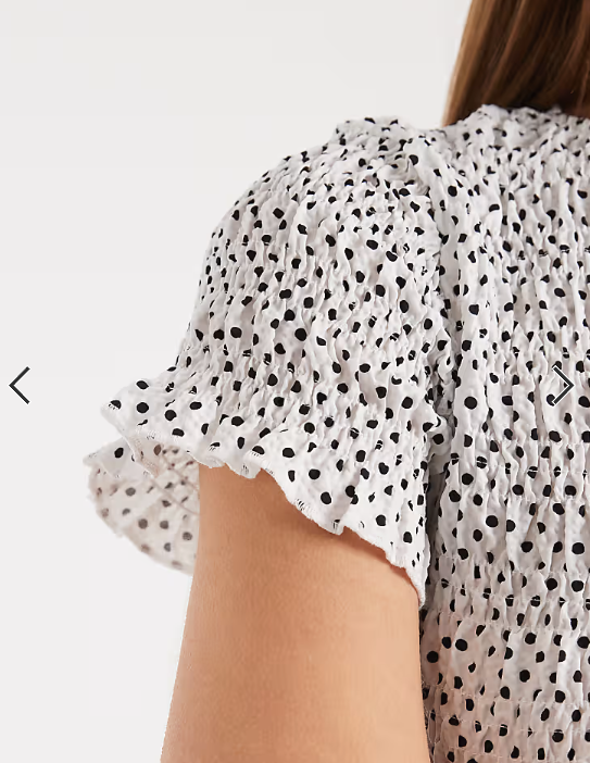 Daisy Street shirred short sleeve top in black polka dot