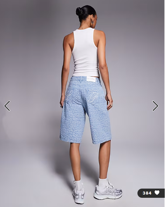 Liquor N Poker leopard print denim jorts in jacquard blue wash