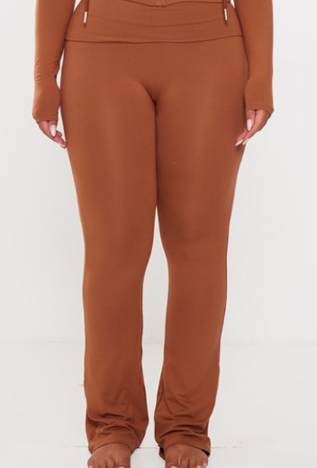 Shape Chocolate Brown Sculpted Foldover Waist Flare Trousers