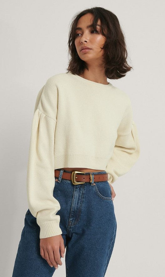 Puff Sleeve Cropped Knitted Sweater