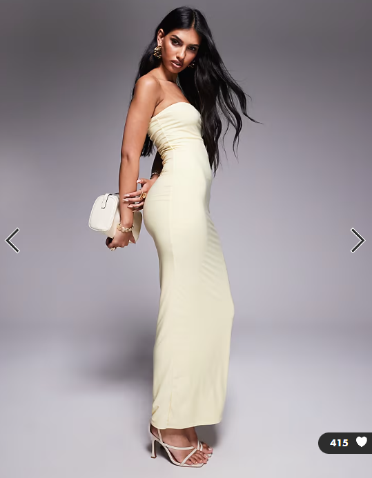 Fashionkilla exclusive slinky double sculpted bandeau maxi dress in lemon