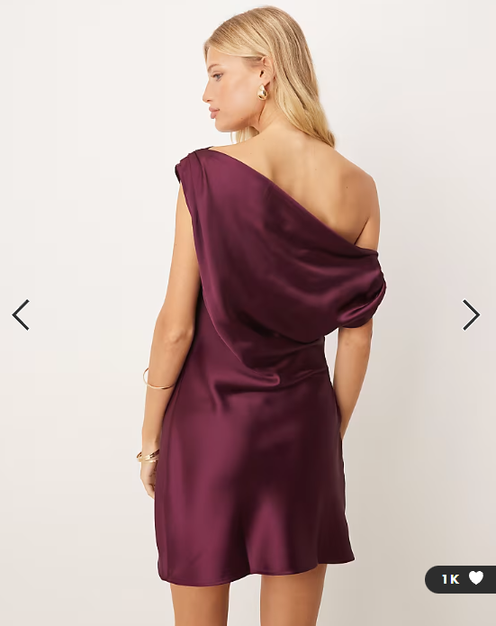 ASOS DESIGN satin drape one shoulder mini dress in plum