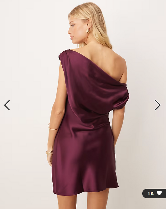 ASOS DESIGN satin drape one shoulder mini dress in plum
