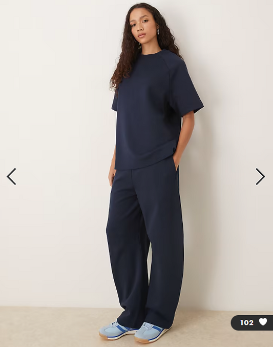 ASOS DESIGN co-ord interlock raglan t-shirt in navy