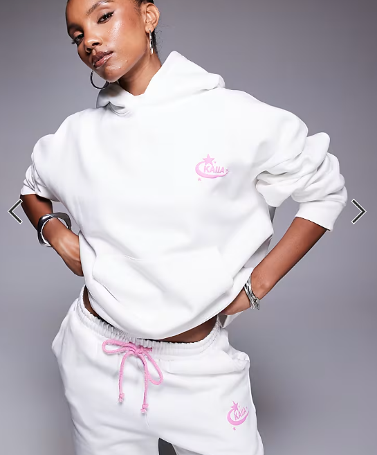 Kaiia cotton rich star logo back graphic hoodie co-ord in white and pink