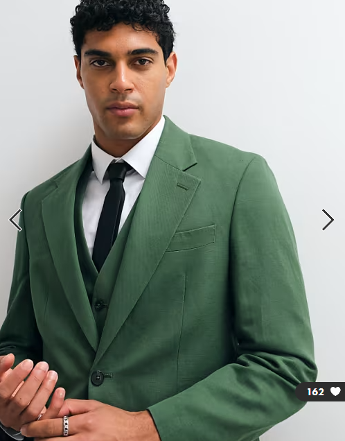 ASOS DESIGN slim suit jacket in linen rich dark green twill