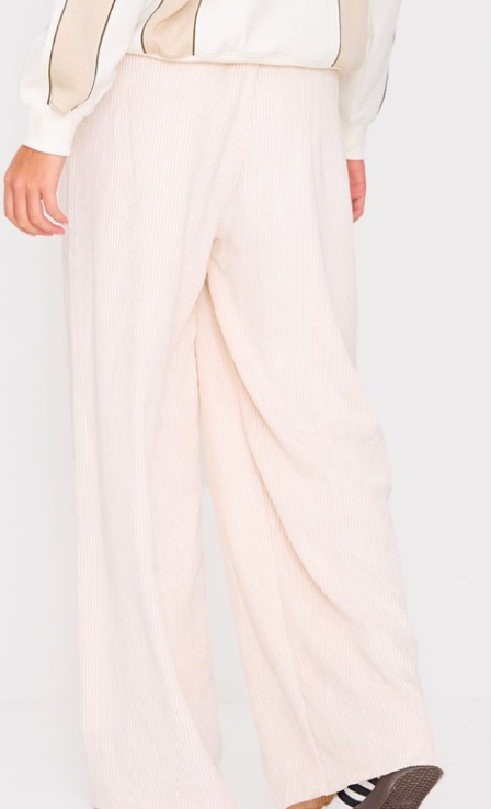 Cream Cord Low Rise Drawstring Wide Leg Trousers