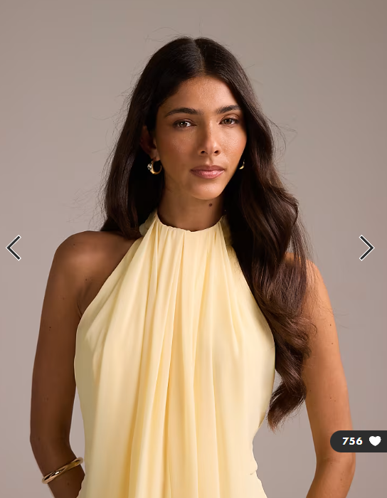 ASOS DESIGN Bridesmaids grecian draped halter maxi dress in yellow