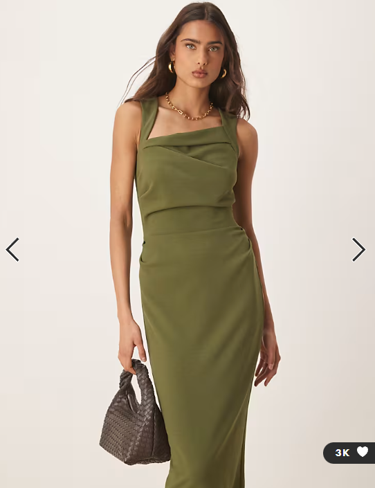ASOS DESIGN square neck midi dress in khaki