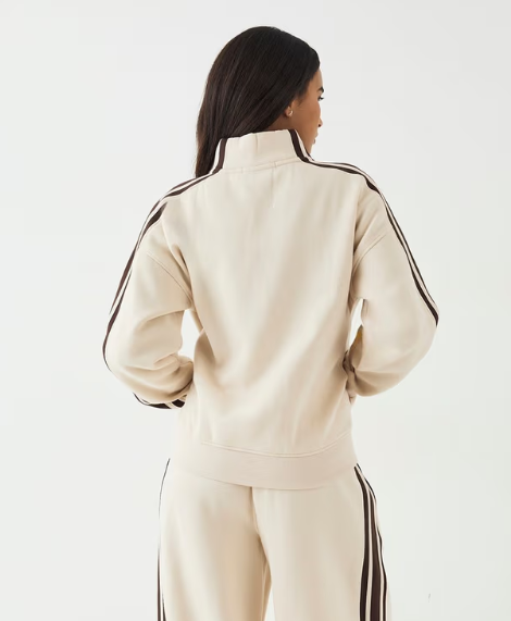 DSGN Studio Side Stripe Funnel Neck Zip Through Bomber Hoodie- cream