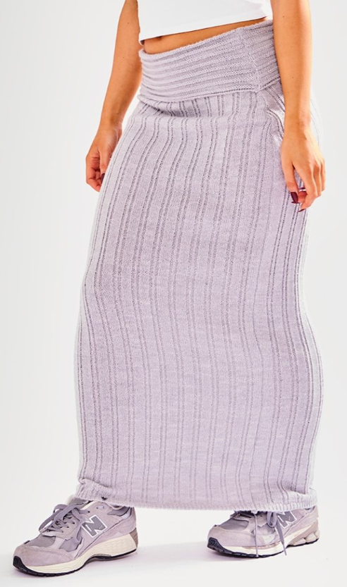Petite Grey Low Waist Knitted Maxi Skirt