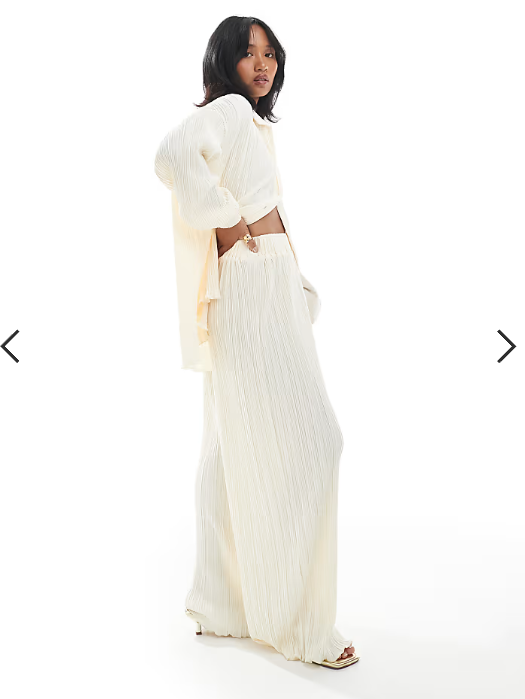 4th & Reckless Petite plisse elasticated waist wide leg trousers co-ord in cream