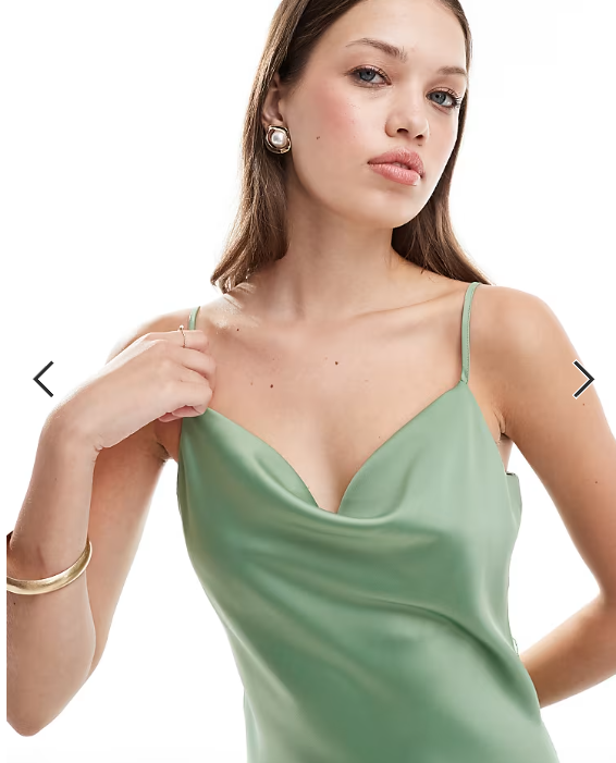 YAS satin cami maxi dress in green