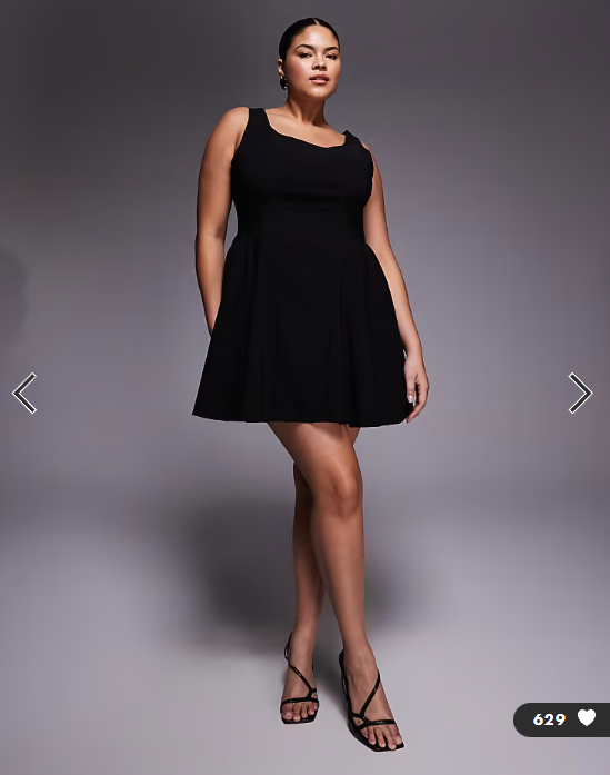 ASOS DESIGN Curve bengaline scoop neck structured flippy mini dress in black