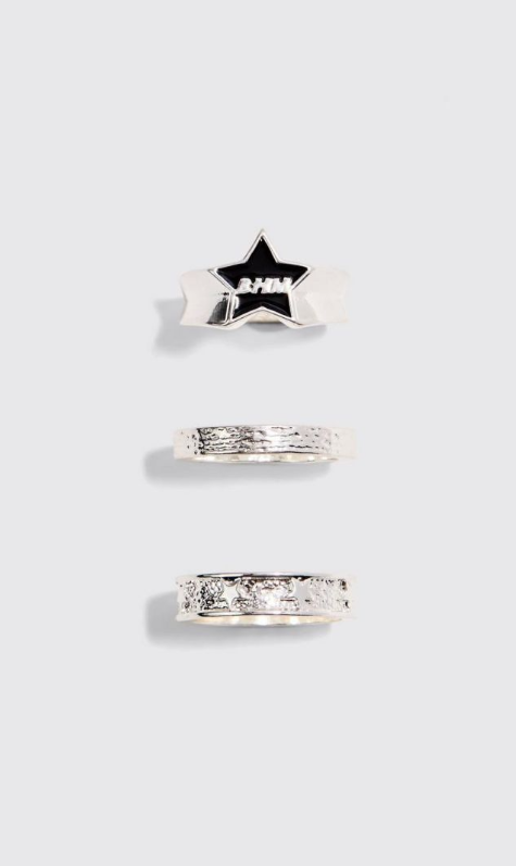 3 Pack BHM Star Rings In Silver - silver