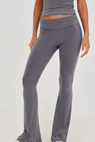 Grey Slinky Low Rise Flared Trousers